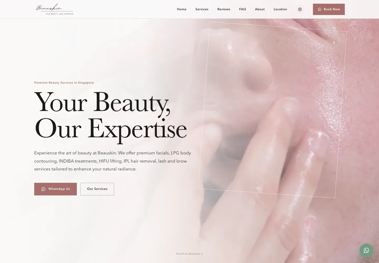 The Beauskin website homepage, designed and built by Richmade